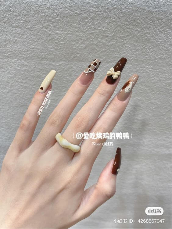 Dark Brown Coffin Nails