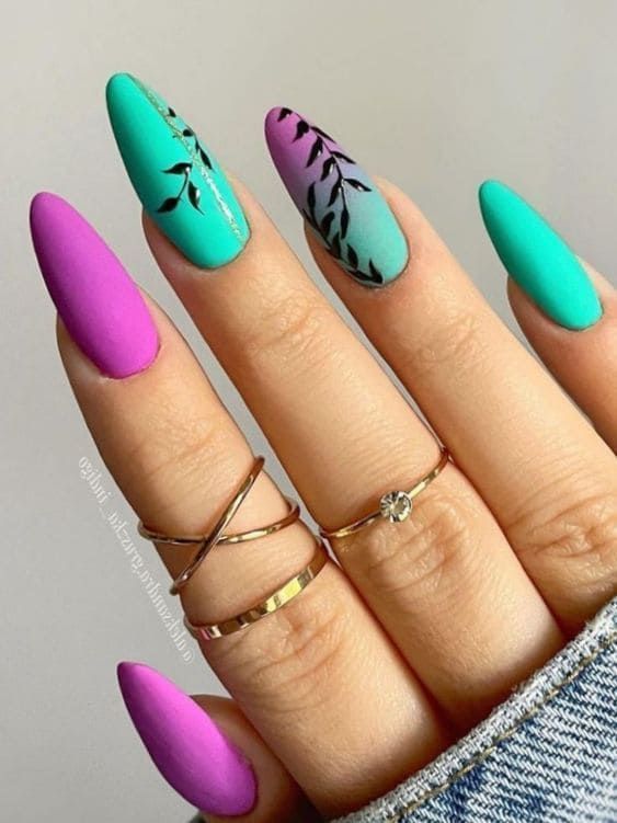 Trending Summer Long Nail Art Ideas 2023 in 2023 | Green nails, Gel nails, Violet nails