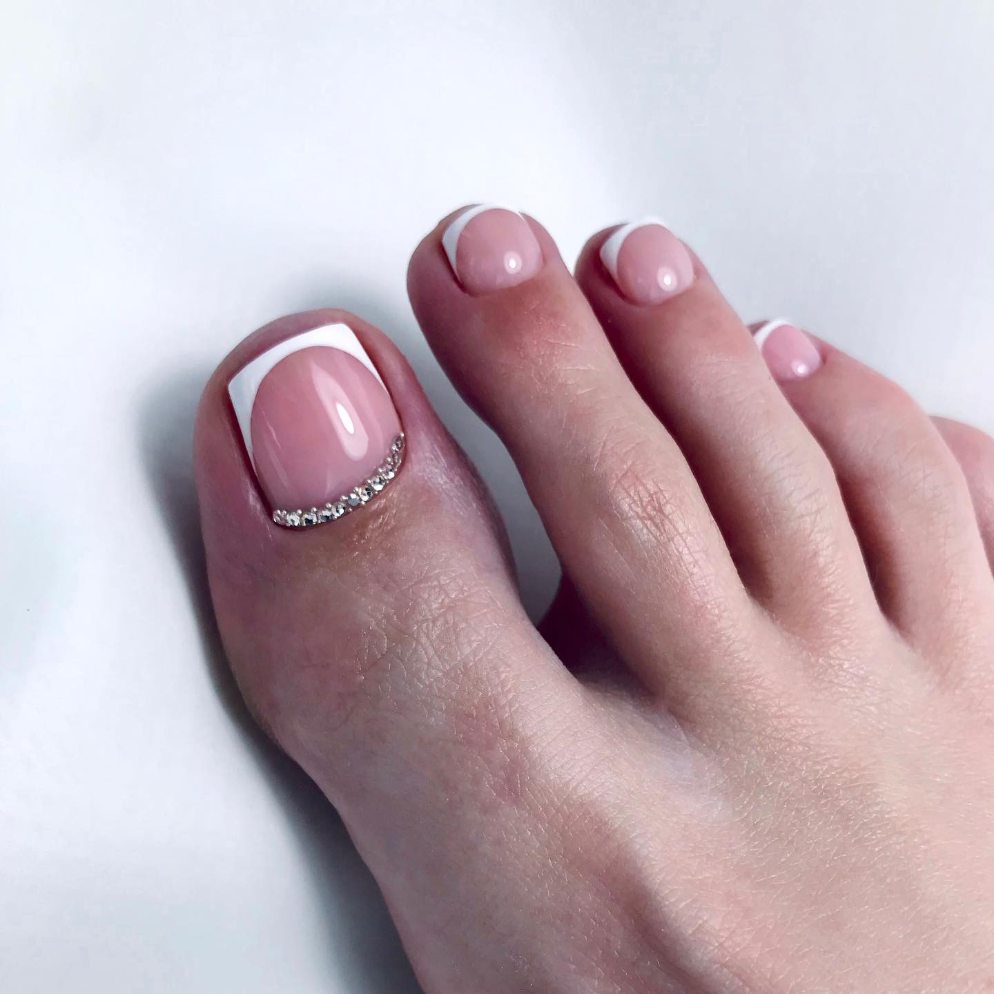 French Tip Pedicure with Rhinestones